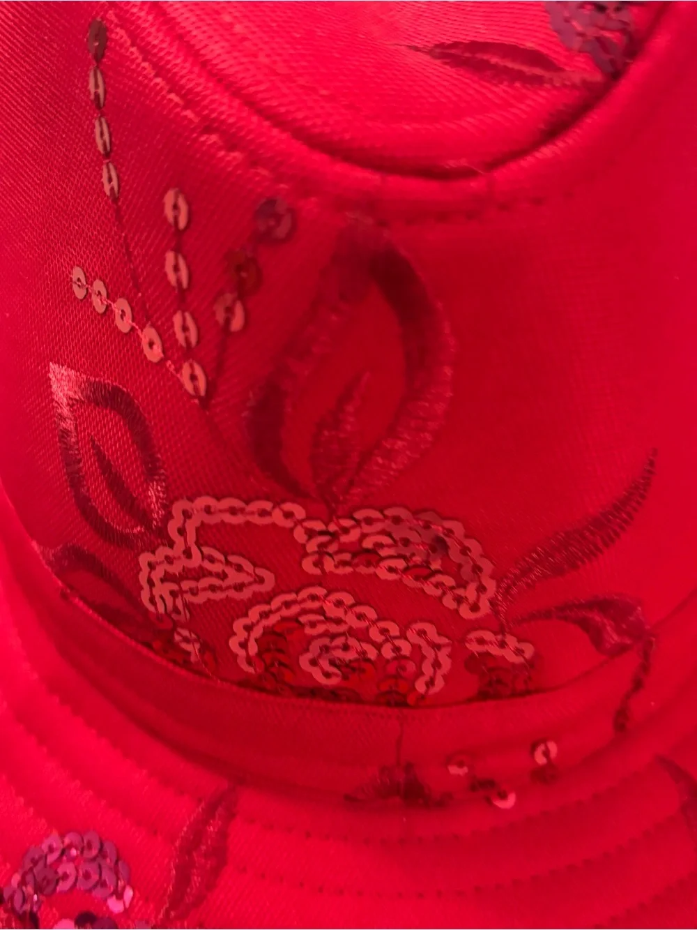 Women’s  Red Sequin Flower Fedora Hat New SZ M/L Embroidered Floral